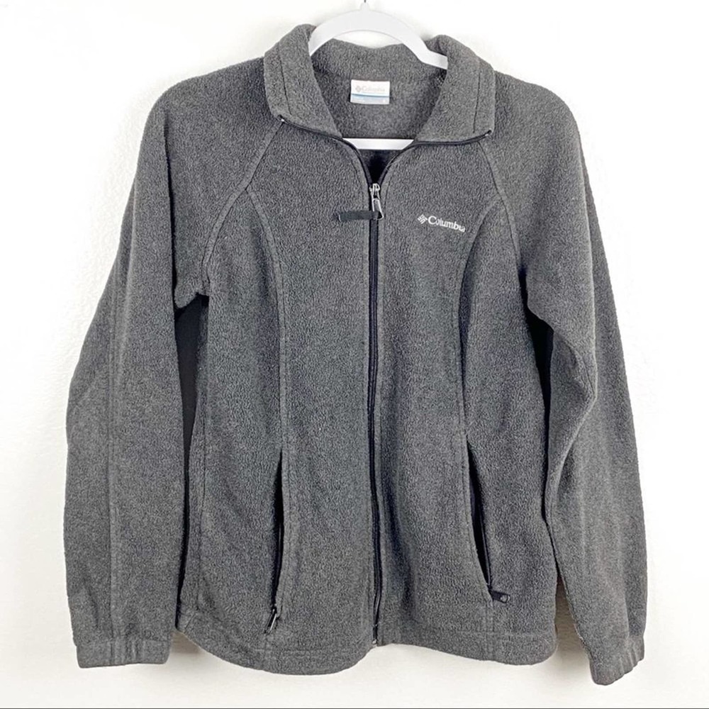 COLUMBIA Charcoal Gray Fleece Full Zipper Jacket Small Casual Outerwear Neutral